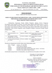 Pengumuman Hasil Uji Kelayakan dan Kepatutan ( UKK ) Calon Dewan Pengawas Perusahaan Umum Daerah Air Minum Tirta Saiyo Masa Jabatan Tahun 2026 - 2030